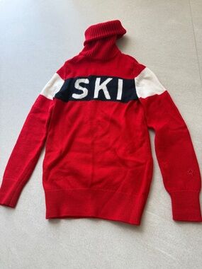 Kids Perfect Moment Red, White & Navy 'SKI' Turtleneck Sweater